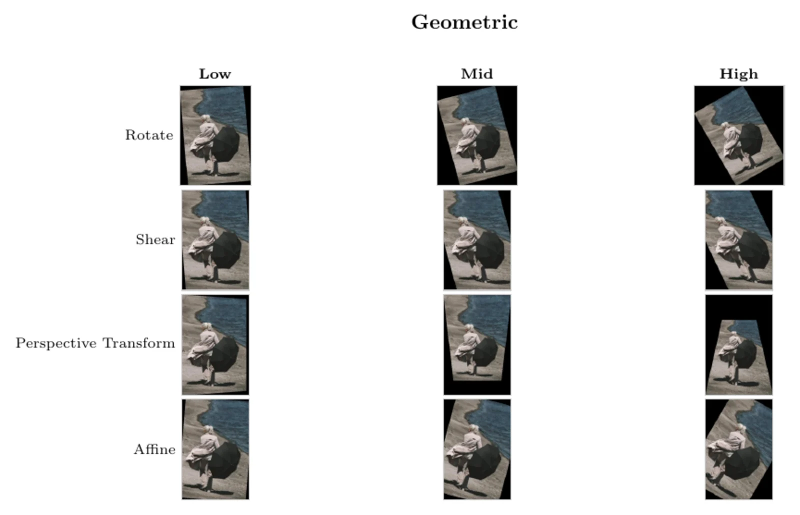 Examples of geometric augmentations at increasing severity levels.